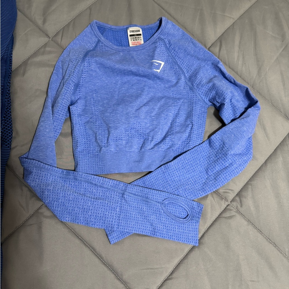 Blue Long Sleeve Crop Top
